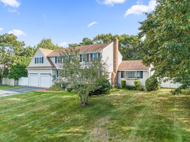 view of front of property with a garage and a front yard