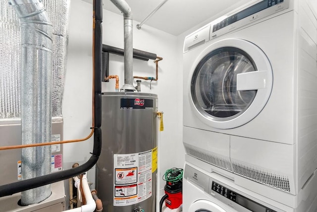 7 S Stone Mill Dr Unit 403, Dedham, MA 02026 - washroom with stacked washer and clothes dryer and water heater