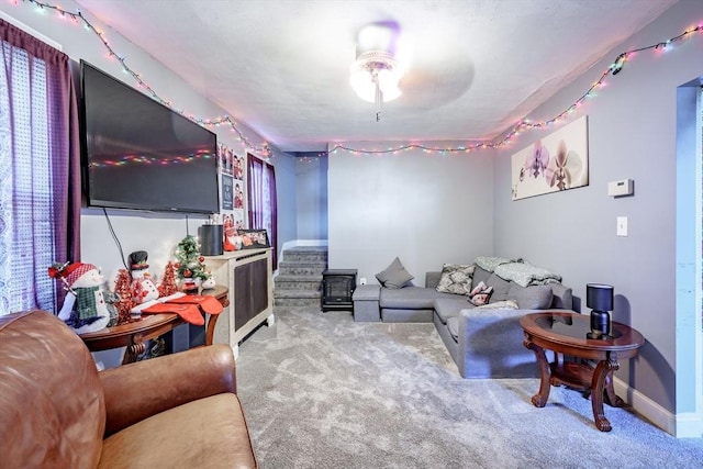 living room featuring light colored carpet