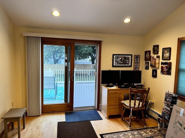 43 Shirley Ave, Methuen, MA 01844 - entryway featuring light wood finished floors, a desk, recessed lighting, and a baseboard heating unit