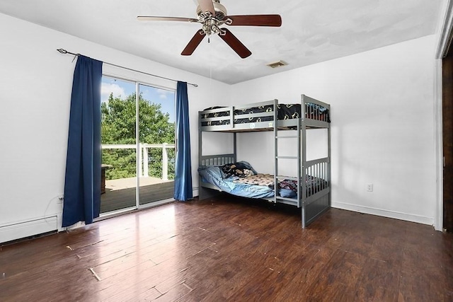 163 Walnut Rd, Wrentham, MA 02093 - unfurnished bedroom featuring wood finished floors, access to outside, a ceiling fan, and a baseboard radiator
