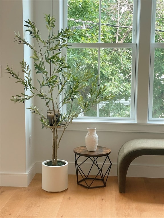 unfurnished room with light wood-type flooring