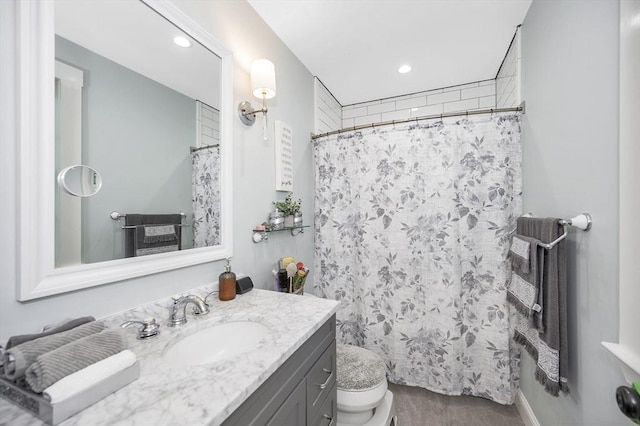 6 Edgehill Rd, Billerica, MA 01862 - full bath with vanity, curtained shower, and recessed lighting