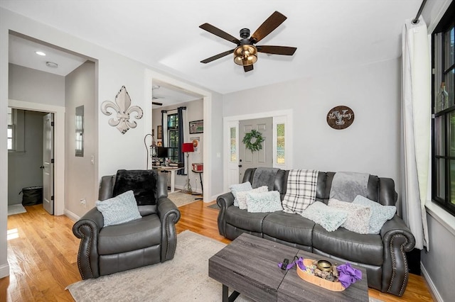 6 Edgehill Rd, Billerica, MA 01862 - living area with ceiling fan, healthy amount of natural light, and wood finished floors