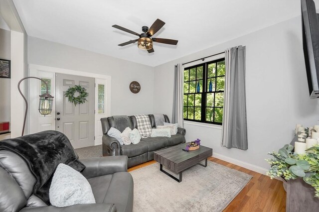 6 Edgehill Rd, Billerica, MA 01862 - living room featuring a ceiling fan and wood finished floors