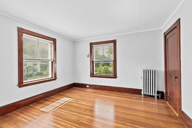 181 Myrtle St, Rockland, MA 02370 - empty room featuring radiator, light wood finished floors, crown molding, and baseboards