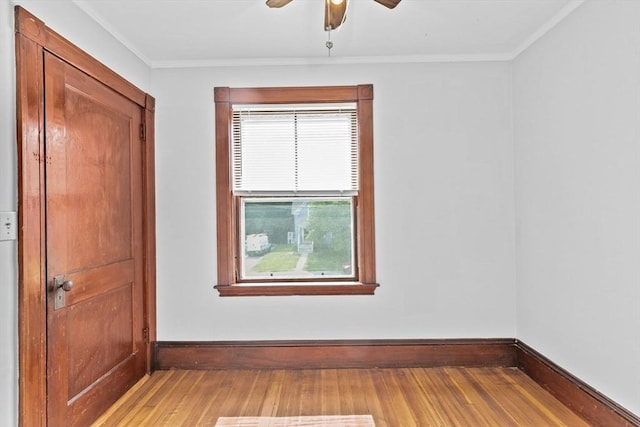 181 Myrtle St, Rockland, MA 02370 - unfurnished room featuring hardwood / wood-style flooring, a ceiling fan, baseboards, and crown molding