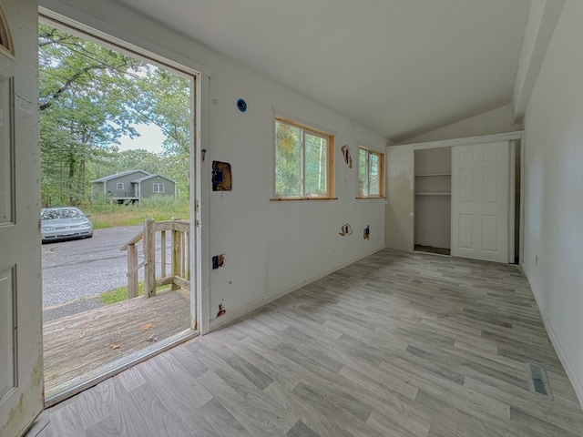 entryway featuring vaulted ceiling and hardwood / wood-style flooring