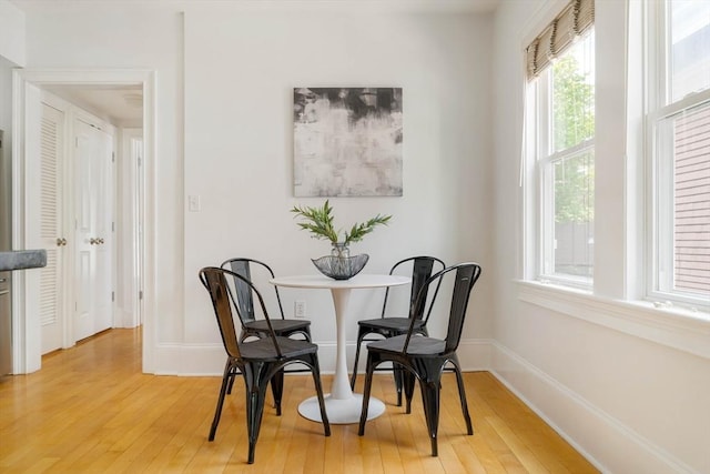 sitting room with light wood finished floors and baseboards