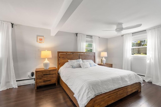 5 Eclipse Ave, Chelmsford, MA 01824 - bedroom featuring multiple windows, wood finished floors, a baseboard heating unit, beam ceiling, and a baseboard radiator