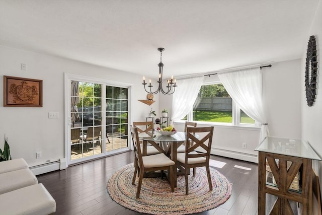 5 Eclipse Ave, Chelmsford, MA 01824 - dining space featuring baseboard heating, a chandelier, and dark wood finished floors