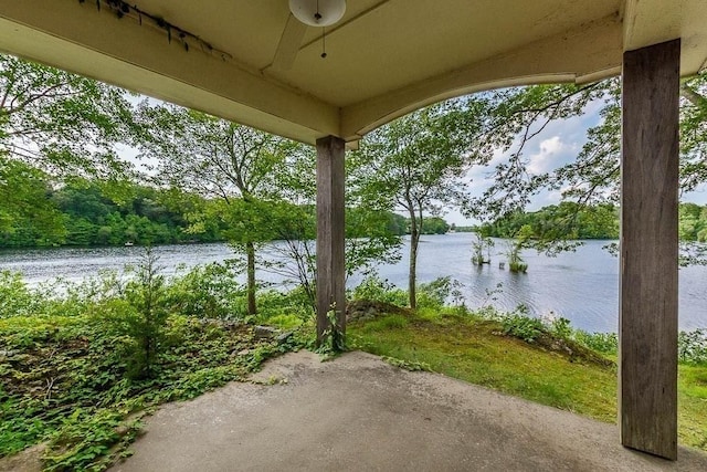 57 Rudon Dr, North Attleboro, MA 02760 - view of patio / terrace with a water view and a ceiling fan