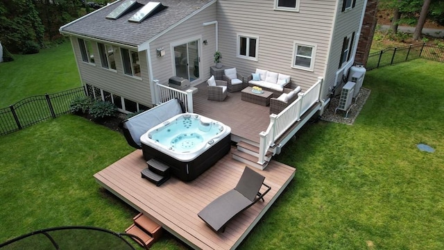1000 Forest St, North Andover, MA 01845 - back of house featuring a wooden deck, an outdoor hangout area, a hot tub, and a shingled roof