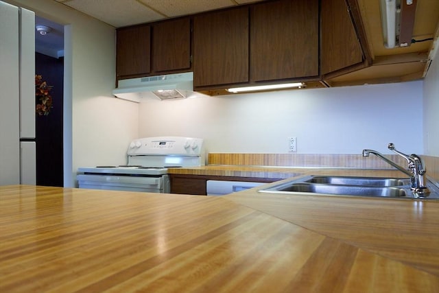 kitchen featuring white electric stove and sink