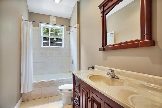 full bathroom with tile patterned floors, vanity, shower / bath combination with curtain, and toilet