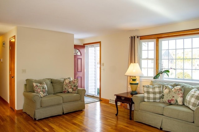 living room with hardwood / wood-style flooring