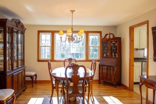 dining room with a chandelier and light wood-type flooring