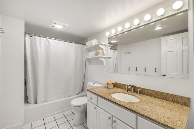 full bathroom featuring tile patterned flooring, vanity, shower / tub combo, and toilet