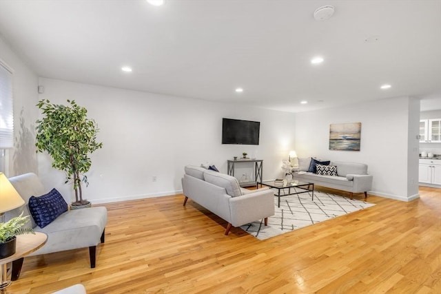 living room with light hardwood / wood-style floors