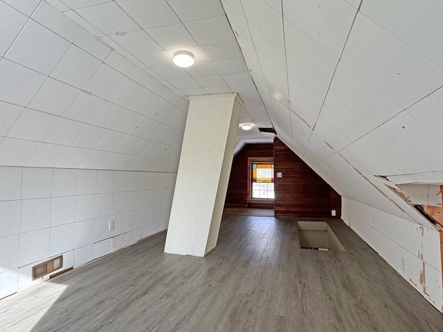 additional living space featuring lofted ceiling and hardwood / wood-style floors