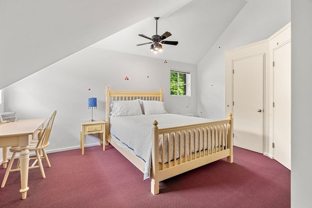 7 Penhollow Ln, Hampton Falls, NH 03844 - bedroom with carpet flooring, vaulted ceiling, and ceiling fan