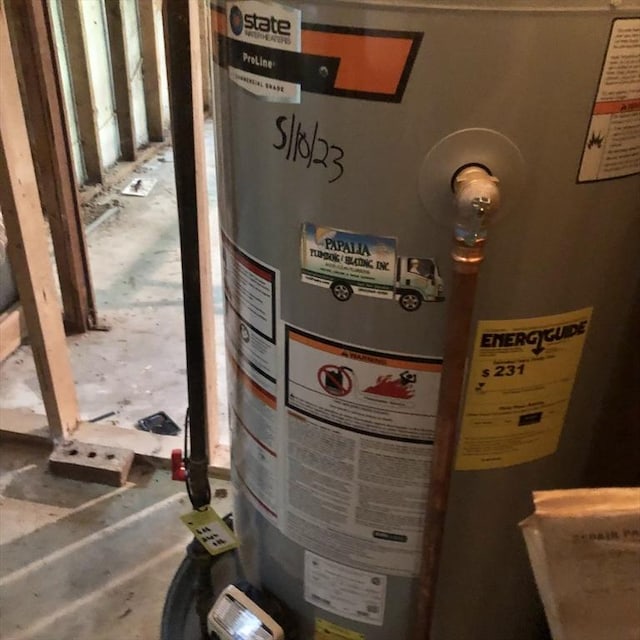 utility room with gas water heater