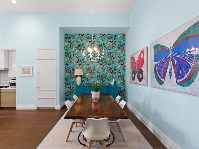 45 Temple St Unit 410, Boston, MA 02114 - dining room with baseboards, a chandelier, and dark wood-style floors