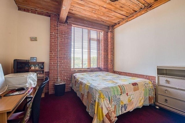 147 Centre St Unit 201, Brockton, MA 02302 - carpeted bedroom featuring wood ceiling with exposed beams and brick wall