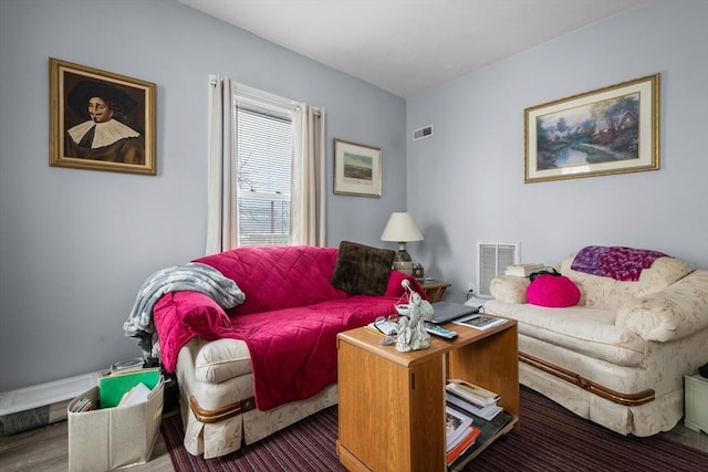 living room with dark wood-type flooring