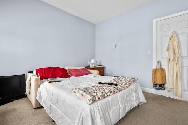 bedroom with light carpet