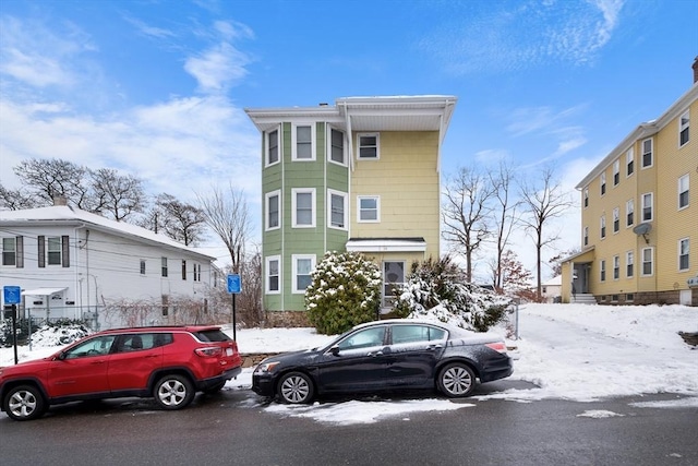 view of snow covered building