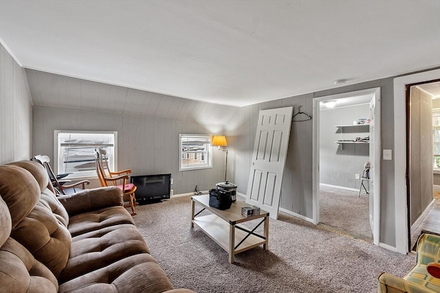 205-207 High St, Fitchburg, MA 01420 - living room featuring carpet and vaulted ceiling