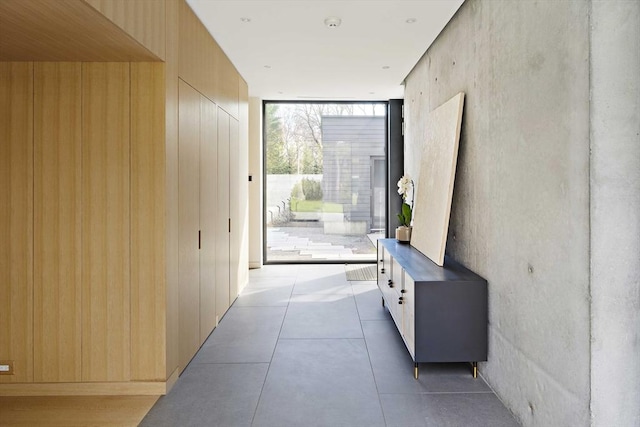 hall featuring expansive windows