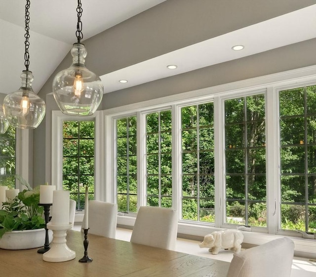 171 Brentwood Cir, North Andover, MA 01845 - dining room with plenty of natural light, recessed lighting, and lofted ceiling