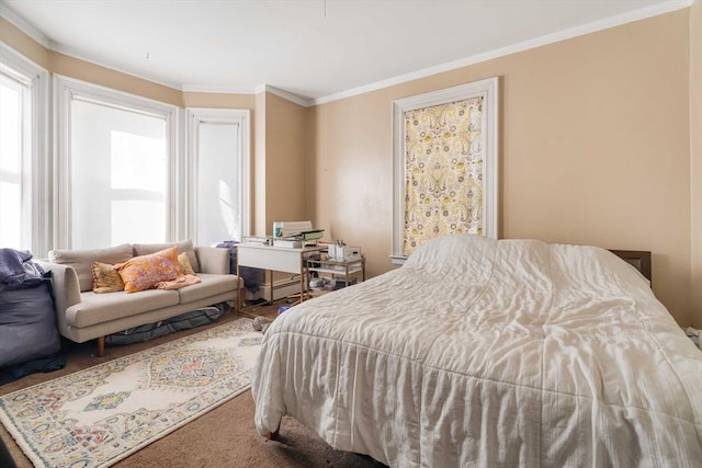 bedroom with multiple windows and ornamental molding