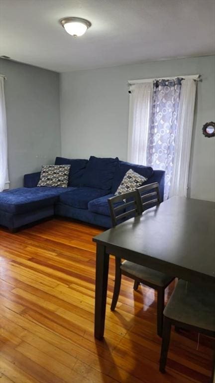 living room with plenty of natural light and wood-type flooring