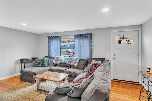 living room with light hardwood / wood-style floors and plenty of natural light