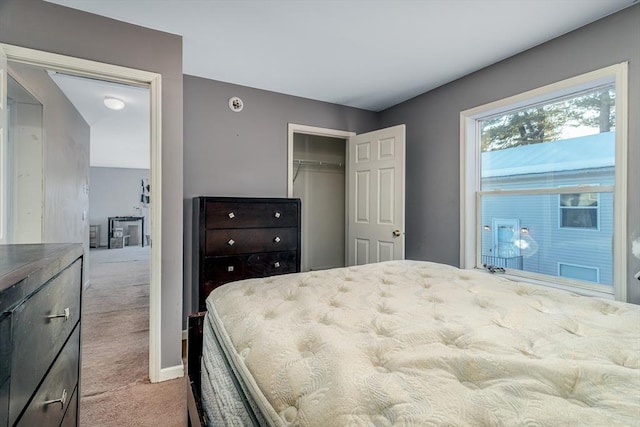 bedroom featuring baseboards, a closet, and light colored carpet