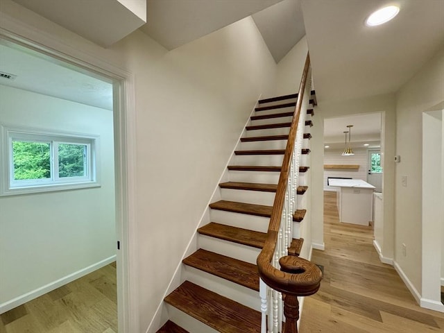 5 Mechanic St, Brookfield, MA 01506 - stairs featuring wood finished floors, baseboards, and recessed lighting