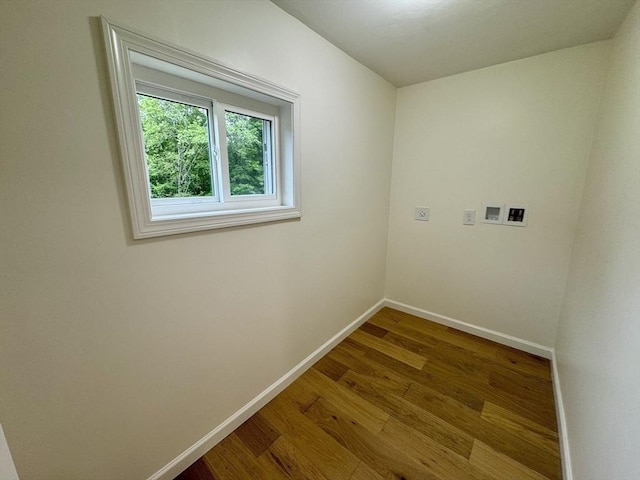 5 Mechanic St, Brookfield, MA 01506 - laundry area featuring washer hookup, baseboards, electric dryer hookup, and wood finished floors