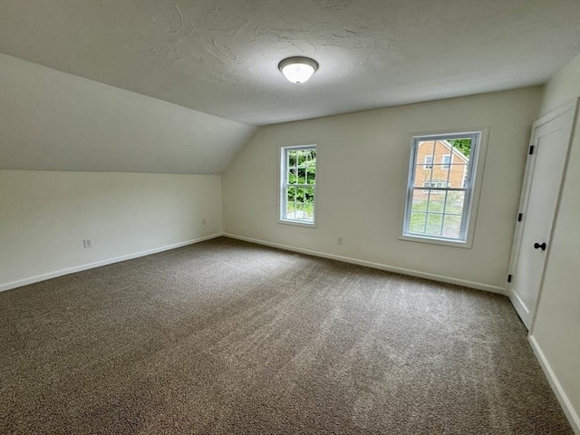 5 Mechanic St, Brookfield, MA 01506 - bonus room featuring baseboards, dark colored carpet, lofted ceiling, and a textured ceiling