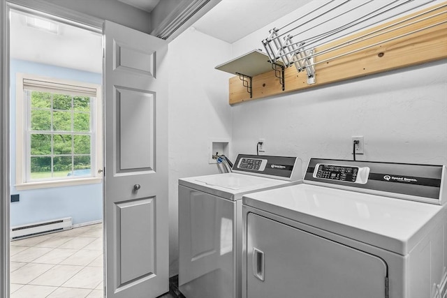 8 Knight Rd, Framingham, MA 01701 - washroom featuring a baseboard heating unit, separate washer and dryer, and light tile patterned floors