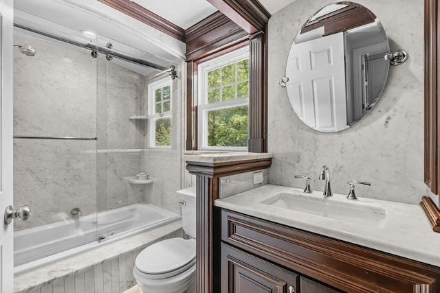 8 Knight Rd, Framingham, MA 01701 - bathroom with vanity, bath / shower combo with glass door, and toilet