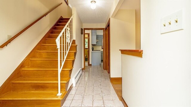 stairs with baseboard heating