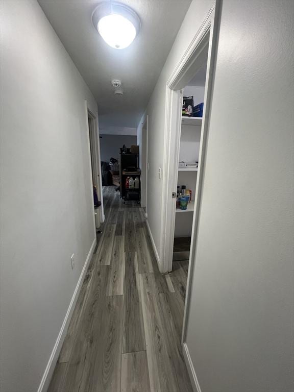 hallway featuring baseboards and wood finished floors