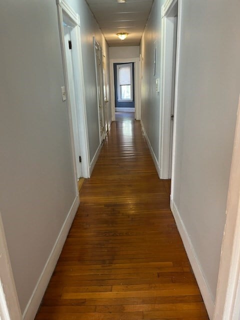 corridor featuring dark hardwood / wood-style floors