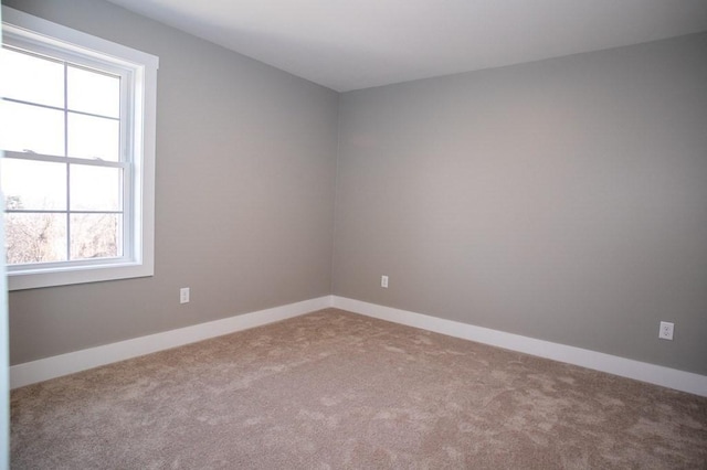 spare room with healthy amount of natural light, carpet floors, and baseboards