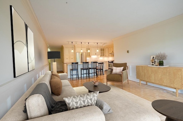 111 Perkins St Unit 42, Boston, MA 02130 - living area featuring crown molding and track lighting