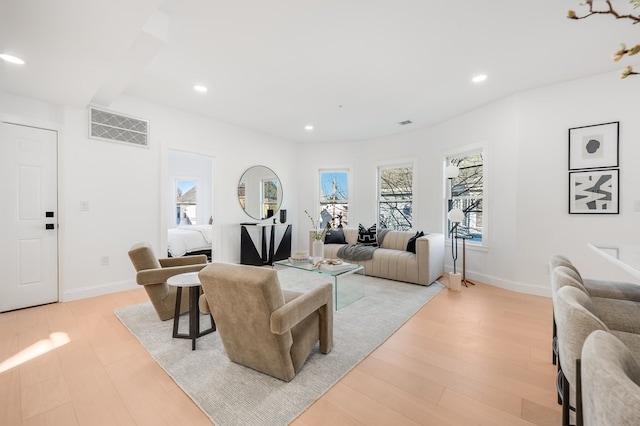 living room featuring light hardwood / wood-style flooring