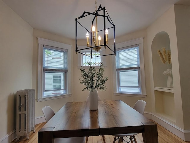 8 Fainwood Cir Unit 2, Cambridge, MA 02139 - dining space featuring radiator, a chandelier, and light wood finished floors